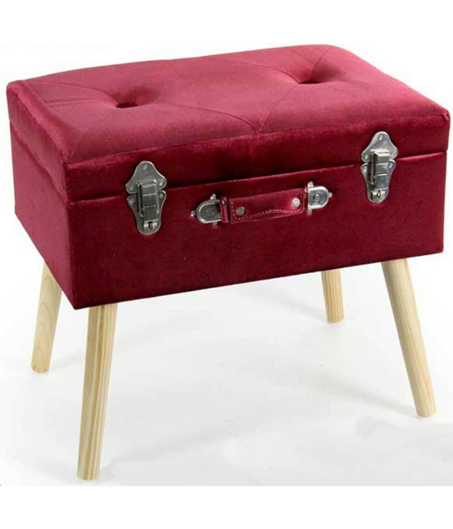 Pouf Pouff Contenitore H46x50x35cm Tessuto Rosso Imbottito Piedi In Legno 756795         