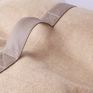 Pouf Quadrato in Juta Naturale e Pelle Fiore 45x60