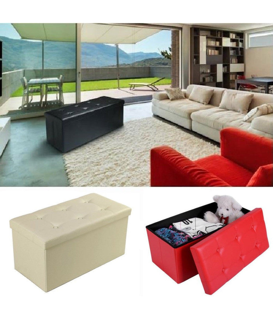 Pouf Scatola Contenitore Rettangolare Similpelle Cassapanca Poggiapiedi Colore         