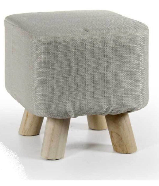 Pouf Sgabello Poggiapiedi Quadrato Crema Tessuto Pouff Piedi Legno 27x28cm 789861         