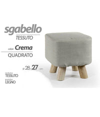 Pouf Sgabello Poggiapiedi Quadrato Crema Tessuto Pouff Piedi Legno 27x28cm 789861         