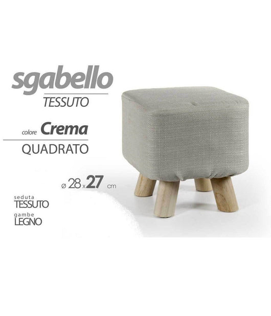 Pouf Sgabello Poggiapiedi Quadrato Crema Tessuto Pouff Piedi Legno 27x28cm 789861         