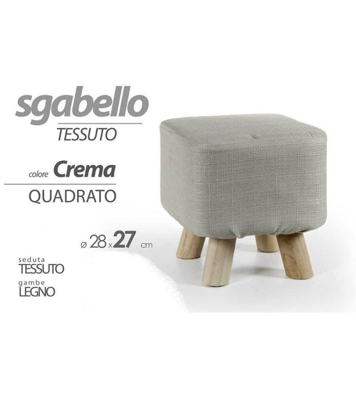 Pouf Sgabello Poggiapiedi Quadrato Crema Tessuto Pouff Piedi Legno 27x28cm 789861         