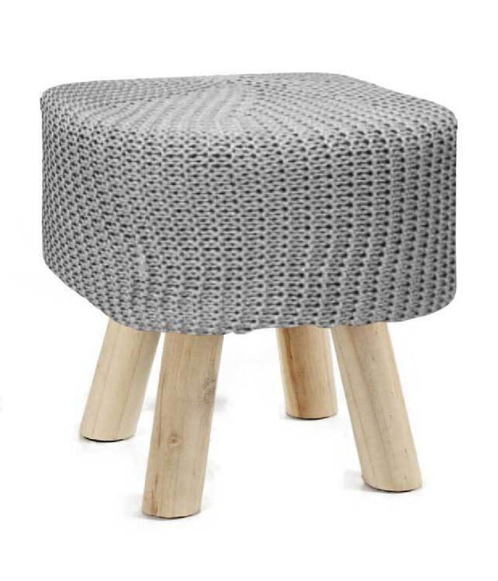 Pouf Sgabello Poggiapiedi Quadrato Gambe In Legno Tessuto Grigio 27x28cm 827723         