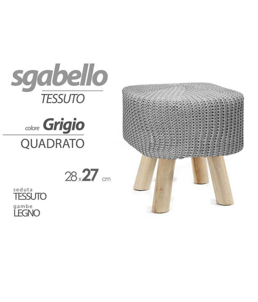 Pouf Sgabello Poggiapiedi Quadrato Gambe In Legno Tessuto Grigio 27x28cm 827723         