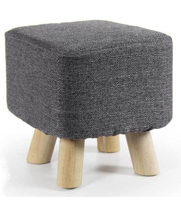 Pouf Sgabello Poggiapiedi Quadrato Piedi Legno Tessuto Grigio Scuro 27x28cm 790256         