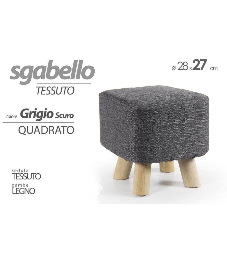 Pouf Sgabello Poggiapiedi Quadrato Piedi Legno Tessuto Grigio Scuro 27x28cm 790256         