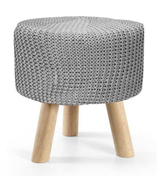 Pouf Sgabello Poggiapiedi Tondo Pouff Piedi Legno Tessuto Grigio 28x27cm 827730         