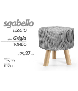 Pouf Sgabello Poggiapiedi Tondo Pouff Piedi Legno Tessuto Grigio 28x27cm 827730         