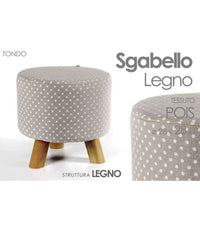 Pouf Sgabello Poggiapiedi Tondo Struttura Legno Tessuto Pois Crema 28x28cm 823558         