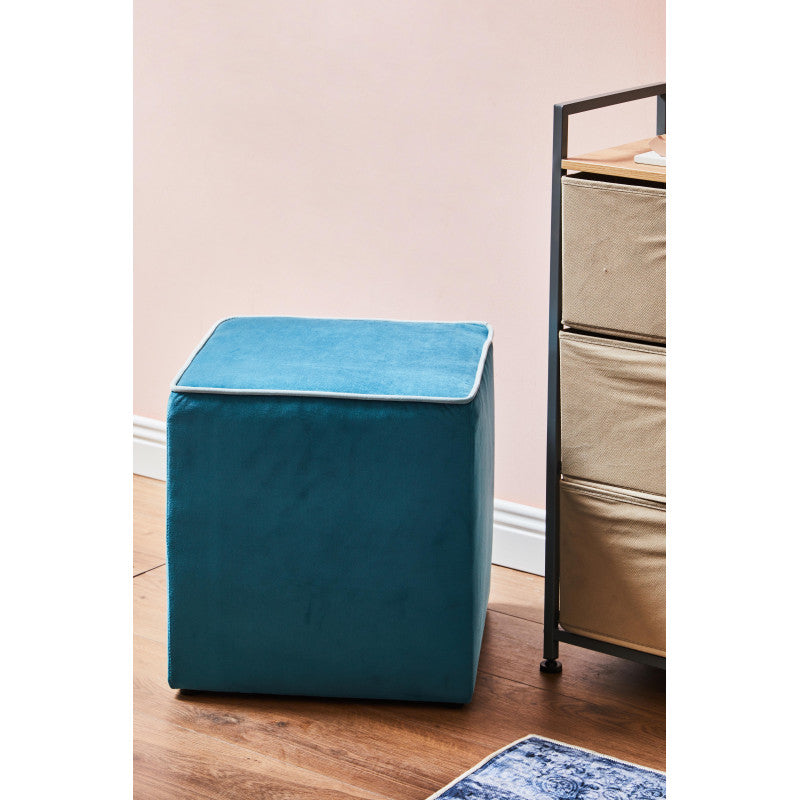 Pouf Zeno Velluto Ottanio+bdo Azzurro