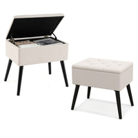 Sgabello da toeletta con contenitore per camera da trucco e camera da letto, Pouf in velluto con gambe in legno massello Beige-Sgabelli