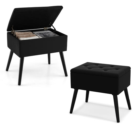 Sgabello da toeletta con contenitore per camera da trucco e camera da letto, Pouf in velluto con gambe in legno massello Nero-Sgabelli