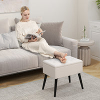 Sgabello da toeletta con contenitore per camera da trucco e camera da letto, Pouf in velluto con gambe in legno massello Beige-Sgabelli