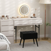 Sgabello da toeletta con contenitore per camera da trucco e camera da letto, Pouf in velluto con gambe in legno massello Nero-Sgabelli