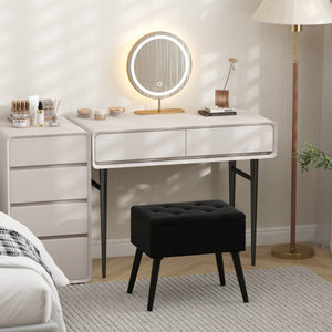 Sgabello da toeletta con contenitore per camera da trucco e camera da letto, Pouf in velluto con gambe in legno massello Nero-Sgabelli