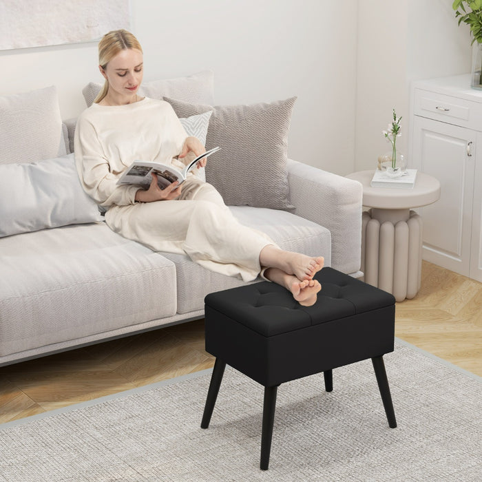 Sgabello da toeletta con contenitore per camera da trucco e camera da letto, Pouf in velluto con gambe in legno massello Nero-Sgabelli
