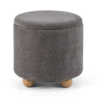 Pouf contenitore rotondo sgabello tessuto ciniglia coperchio rimovibile, Pouf contenitore spazio nascosto 35l Grigio-Sgabelli
