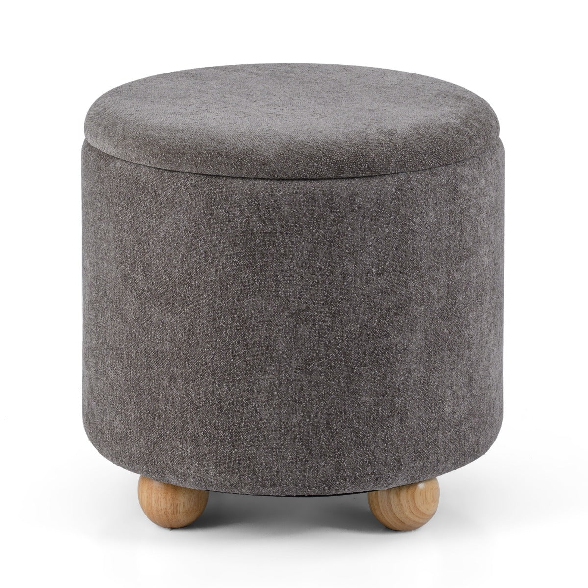 Pouf contenitore rotondo sgabello tessuto ciniglia coperchio rimovibile, Pouf contenitore spazio nascosto 35l Grigio-Sgabelli