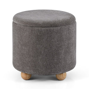 Pouf contenitore rotondo sgabello tessuto ciniglia coperchio rimovibile, Pouf contenitore spazio nascosto 35l Grigio-Sgabelli