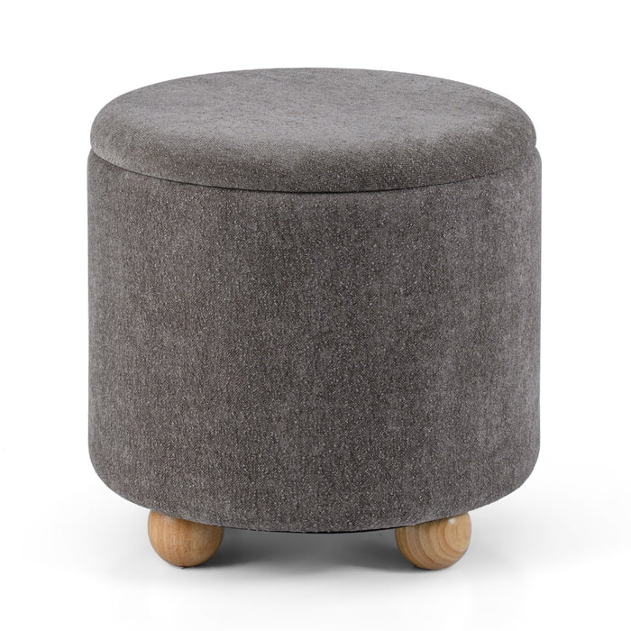 Pouf contenitore rotondo sgabello tessuto ciniglia coperchio rimovibile, Pouf contenitore spazio nascosto 35l Grigio-Sgabelli