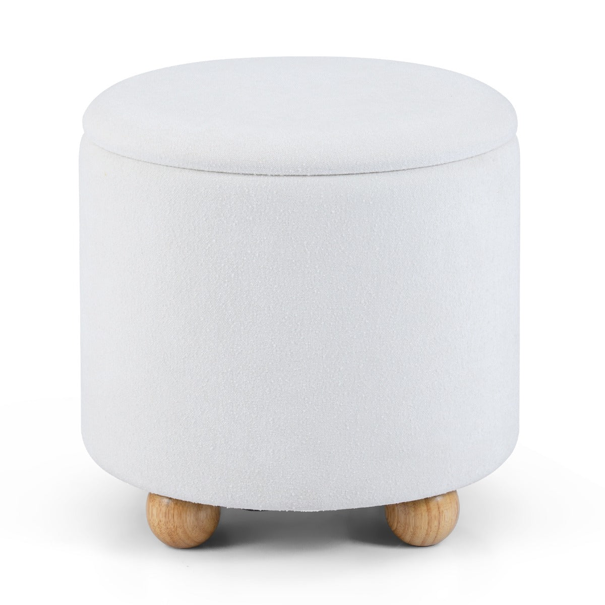 Pouf contenitore rotondo sgabello tessuto ciniglia coperchio rimovibile, Pouf contenitore spazio nascosto 35l Bianco-Sgabelli