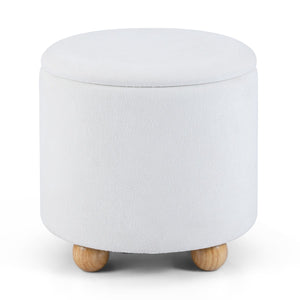 Pouf contenitore rotondo sgabello tessuto ciniglia coperchio rimovibile, Pouf contenitore spazio nascosto 35l Bianco-Sgabelli
