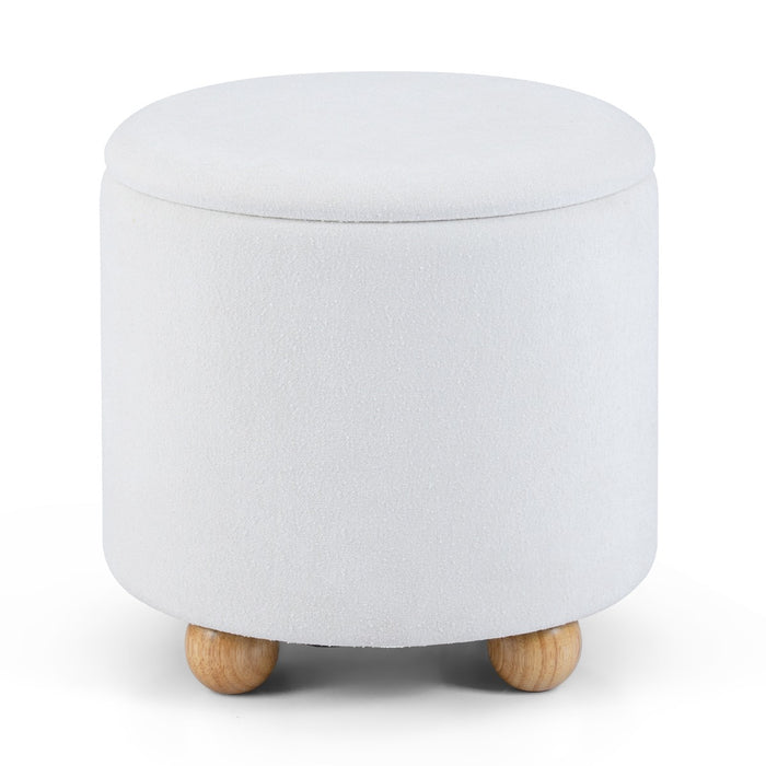 Pouf contenitore rotondo sgabello tessuto ciniglia coperchio rimovibile, Pouf contenitore spazio nascosto 35l Bianco-Sgabelli