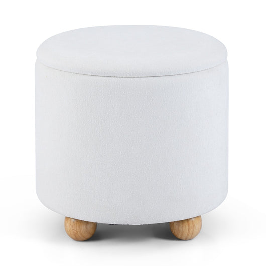 Pouf contenitore rotondo sgabello tessuto ciniglia coperchio rimovibile, Pouf contenitore spazio nascosto 35l Bianco-Sgabelli