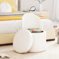 Pouf contenitore sgabello da toeletta in velluto con seduta imbottita in spugna, Pouf contenitore 38l con schienale Bianco-Sgabelli
