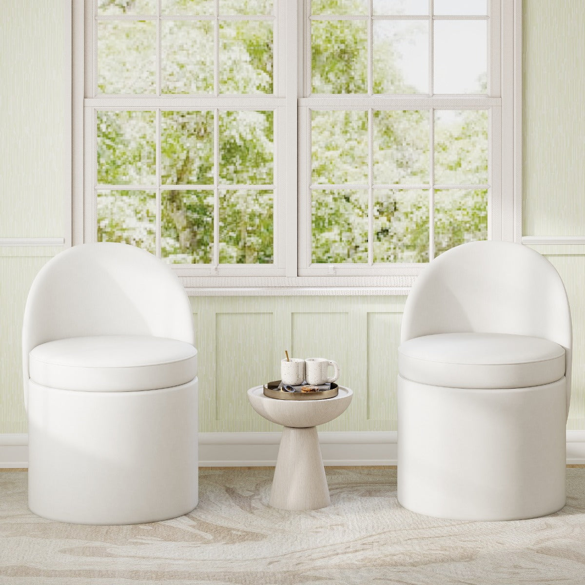 Pouf contenitore sgabello da toeletta in velluto con seduta imbottita in spugna, Pouf contenitore 38l con schienale Bianco-Sgabelli