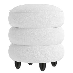 Pouf contenitore moderno poggiapiedi rotondo con coperchio rimovibile, Pouf seduta imbottita versatile per soggiorno-Sgabelli