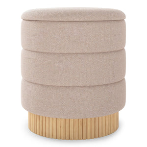 Pouf contenitore moderno rotondo sgabello con coperchio rimovibile e base in legno, Pouf seduta imbottita multifunzione-Sgabelli