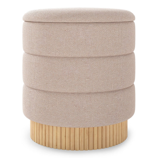 Pouf contenitore moderno rotondo sgabello con coperchio rimovibile e base in legno, Pouf seduta imbottita multifunzione-Sgabelli