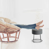 Pouf rotondo in velluto con base in metallo sedile imbottito spesso e piedini antiscivolo, Sgabello da trucco Grigio-Sgabelli