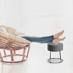 Pouf rotondo in velluto con base in metallo sedile imbottito spesso e piedini antiscivolo, Sgabello da trucco Grigio-Sgabelli