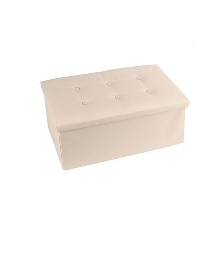 Pouff Puff Pouf Contenitore Imbottito Porta Oggetti Seduta Beige 76x38x35cm         