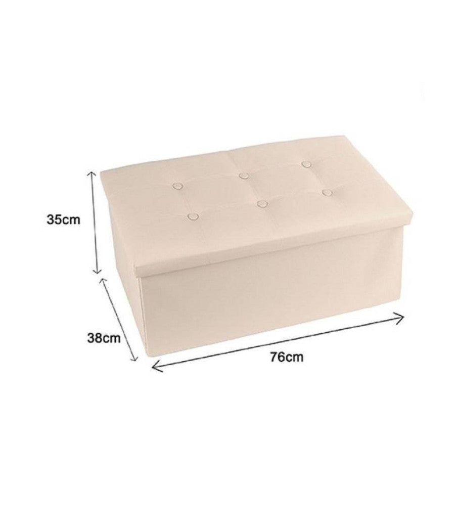 Pouff Puff Pouf Contenitore Imbottito Porta Oggetti Seduta Beige 76x38x35cm         