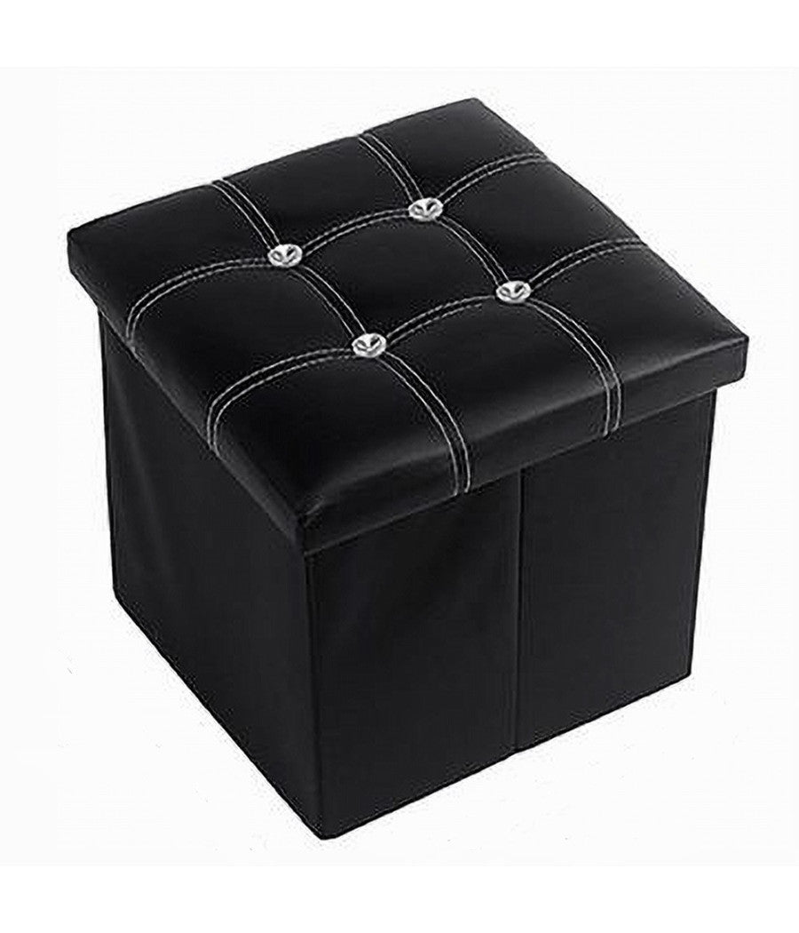 Pouff Puff Pouf Contenitore Imbottito Portaoggetti Nero Strass 30x30x30 Cm 79433         