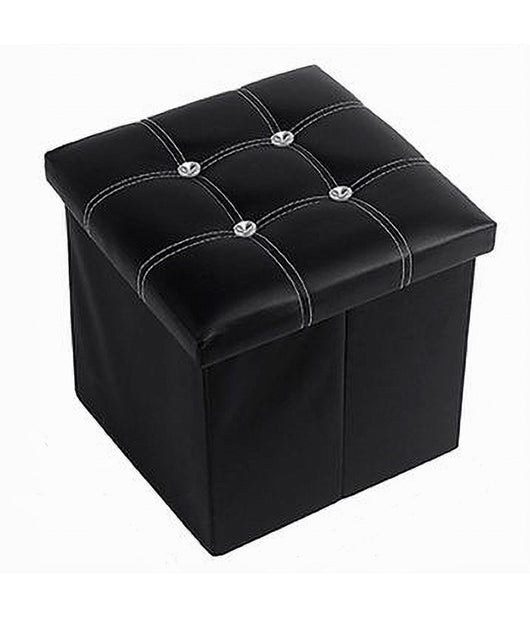 Pouff Puff Pouf Contenitore Imbottito Portaoggetti Nero Strass 30x30x30 Cm 79433         