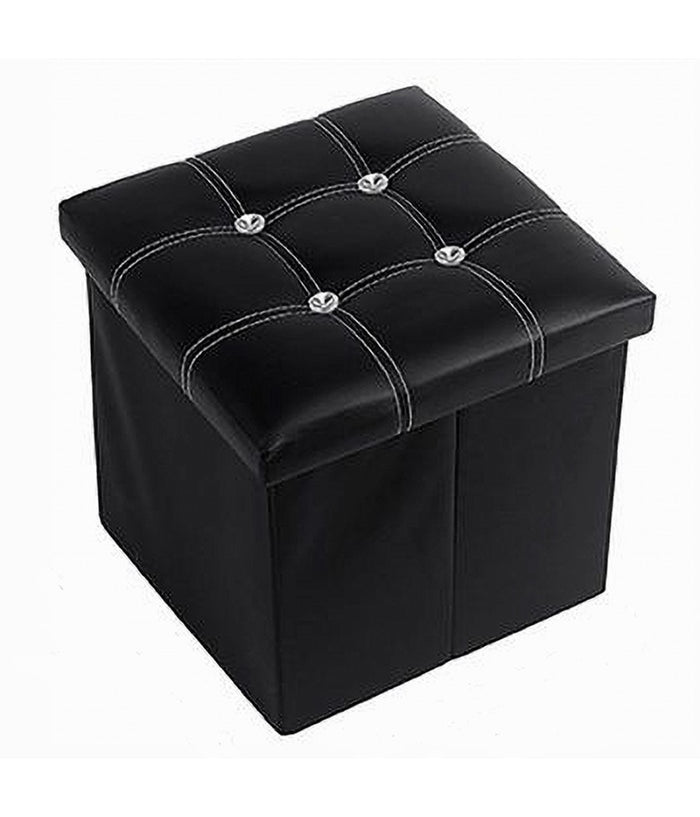 Pouff Puff Pouf Contenitore Imbottito Portaoggetti Nero Strass 30x30x30 Cm 79433         