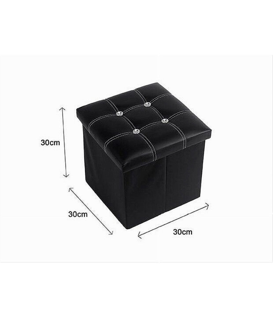 Pouff Puff Pouf Contenitore Imbottito Portaoggetti Nero Strass 30x30x30 Cm 79433         