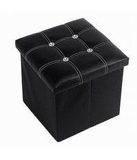 Pouff Puff Pouf Contenitore Imbottito Portaoggetti Nero Strass 38x38x35 Cm 79435         