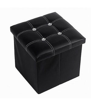 Pouff Puff Pouf Contenitore Imbottito Portaoggetti Nero Strass 38x38x35 Cm 79435         