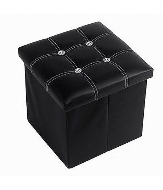 Pouff Puff Pouf Contenitore Imbottito Portaoggetti Nero Strass 38x38x35 Cm 79435         