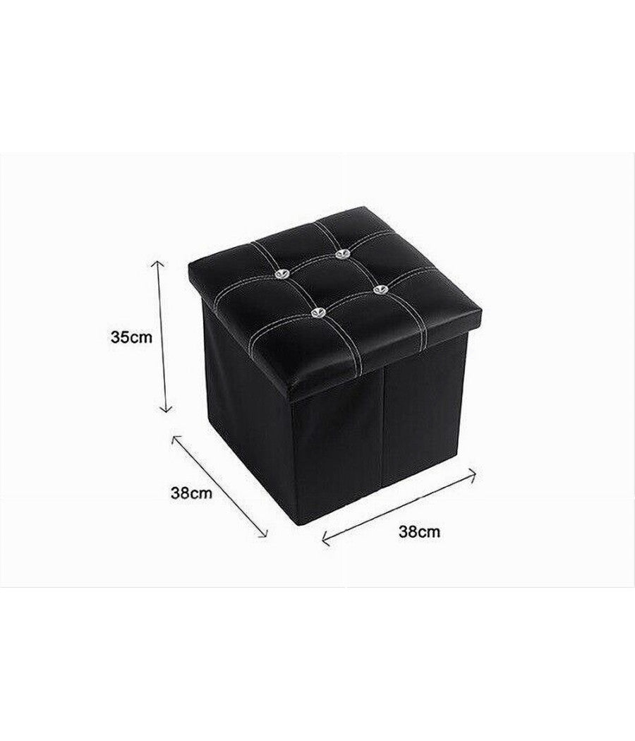 Pouff Puff Pouf Contenitore Imbottito Portaoggetti Nero Strass 38x38x35 Cm 79435         