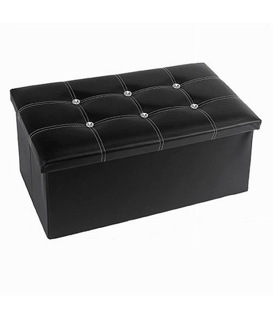 Pouff Puff Pouf Contenitore Imbottito Portaoggetti Nero Strass 76x38x35 Cm 79437         