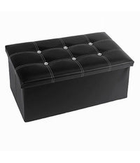 Pouff Puff Pouf Contenitore Imbottito Portaoggetti Nero Strass 76x38x35 Cm 79437         