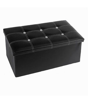 Pouff Puff Pouf Contenitore Imbottito Portaoggetti Nero Strass 76x38x35 Cm 79437         