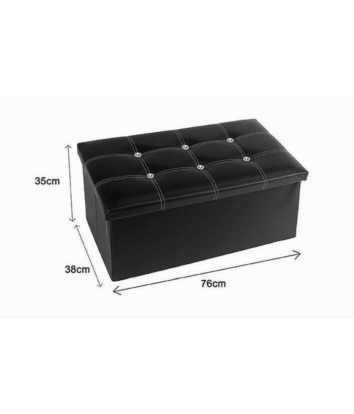 Pouff Puff Pouf Contenitore Imbottito Portaoggetti Nero Strass 76x38x35 Cm 79437         